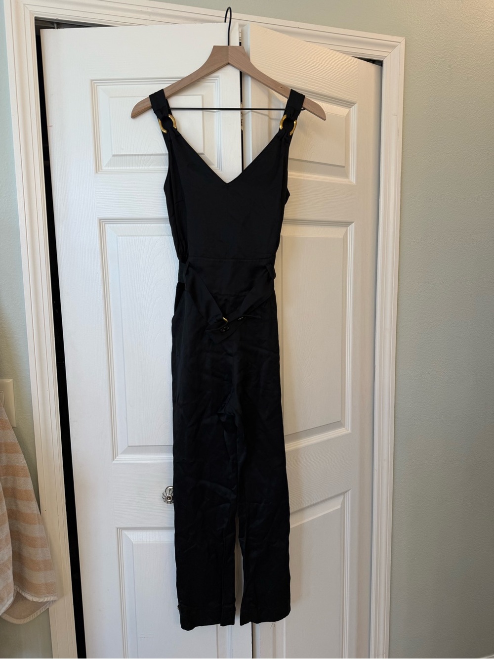 Derek Lam 10 Crosby Belted Linen Viscose Jumpsuit Black Size 00 Soft Luxe - Picture 2 of 12
